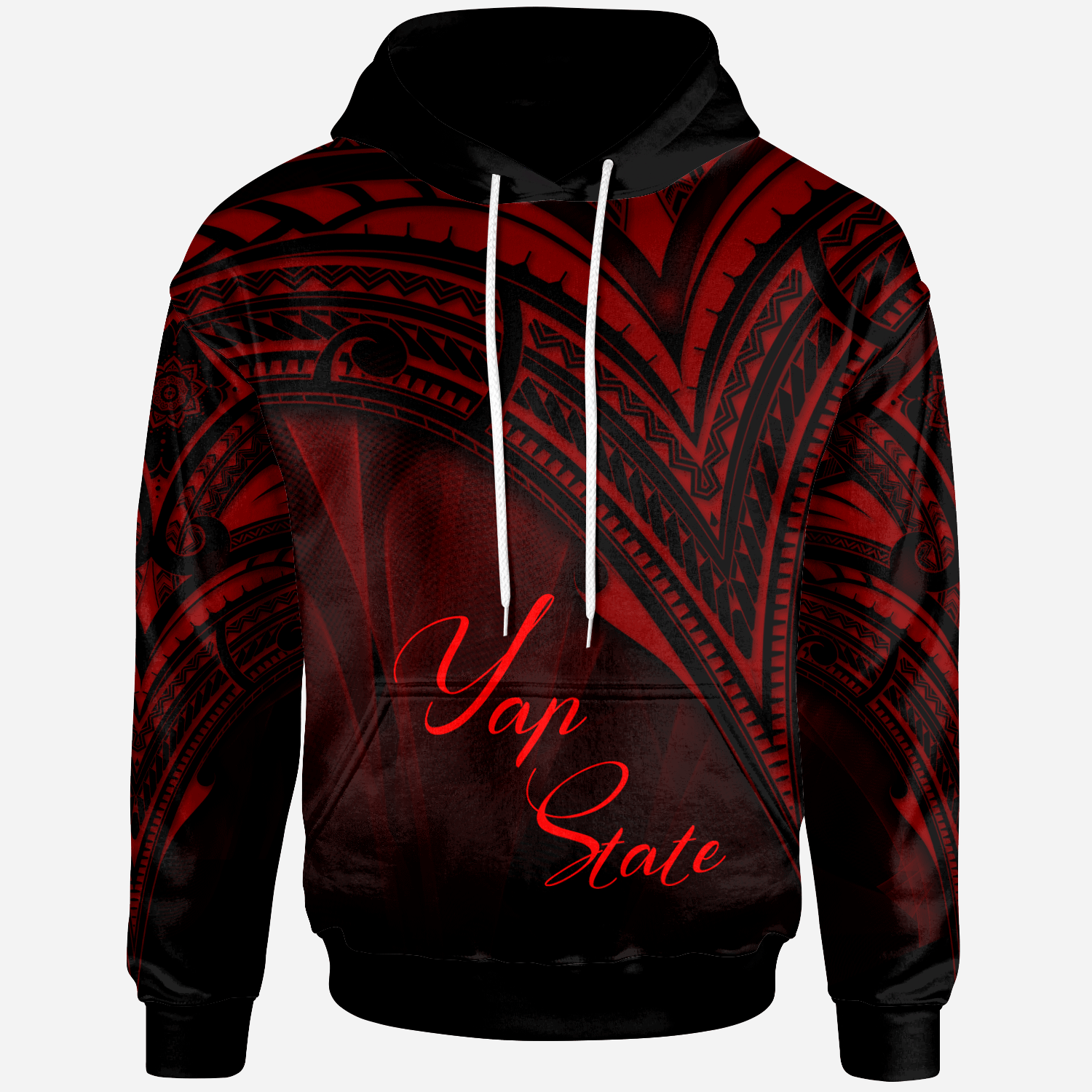 Yap State Hoodie Red Color Cross Style Unisex Black - Polynesian Pride