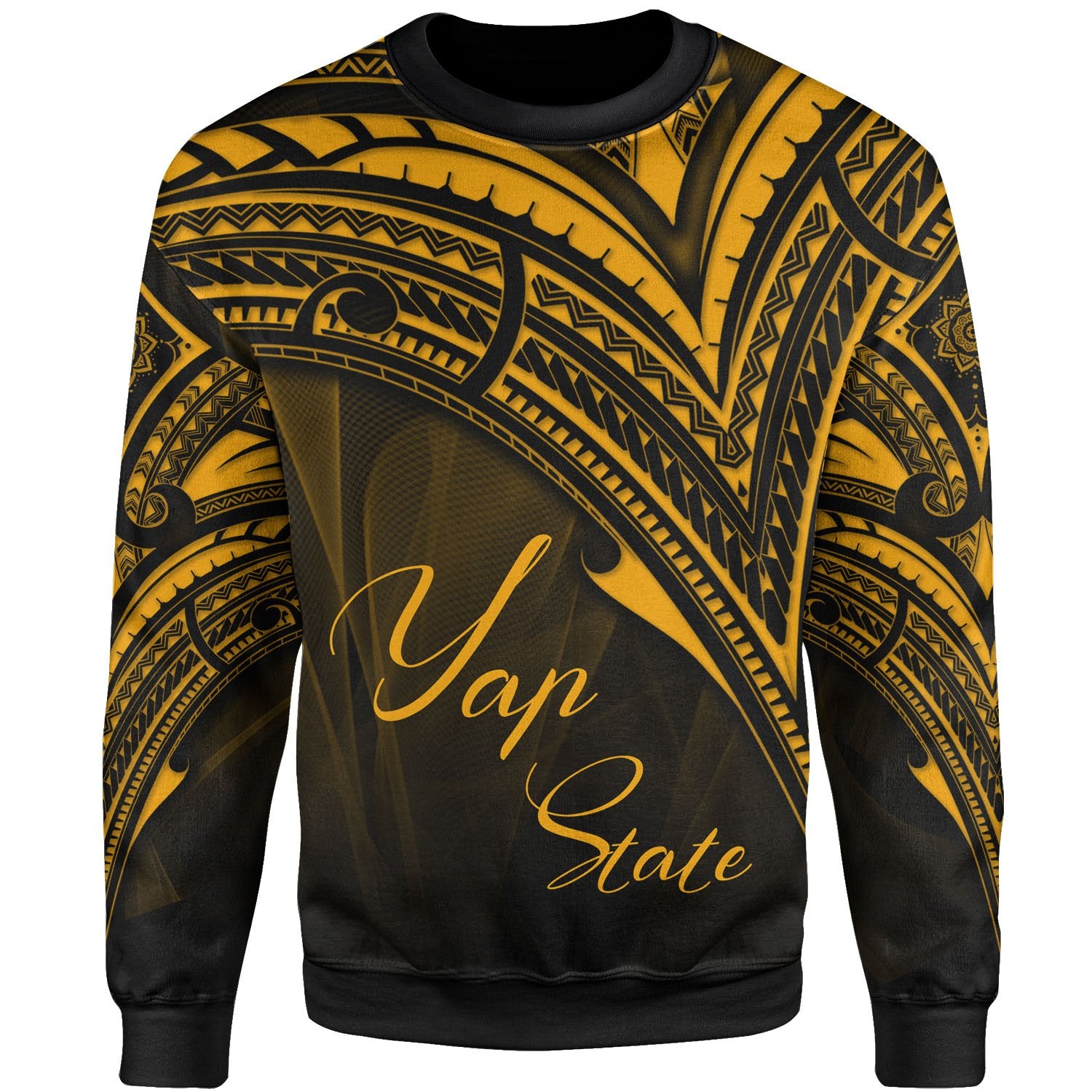 Yap State Sweatshirt - Cross Style Gold Color Unisex Black - Polynesian Pride