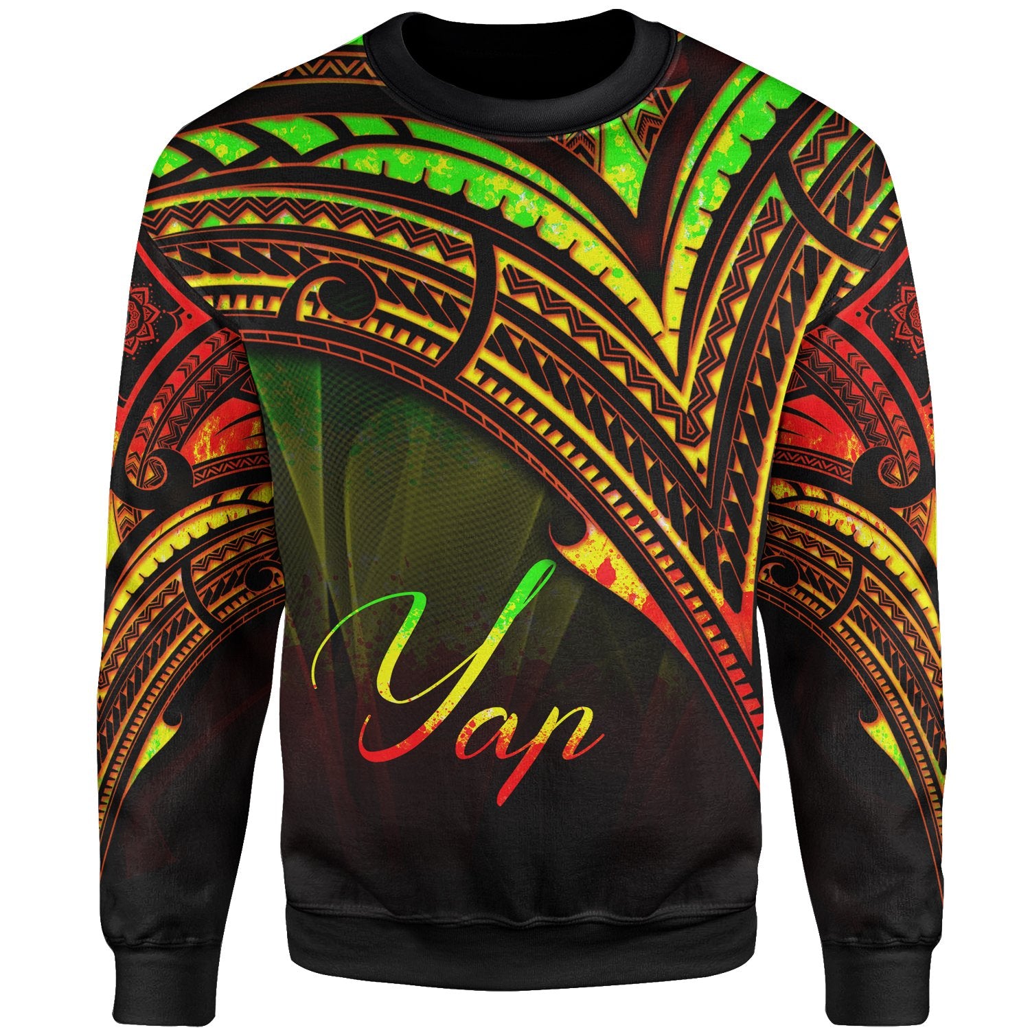 Yap State Sweatshirt - Cross Style Reggae Color Unisex Black - Polynesian Pride