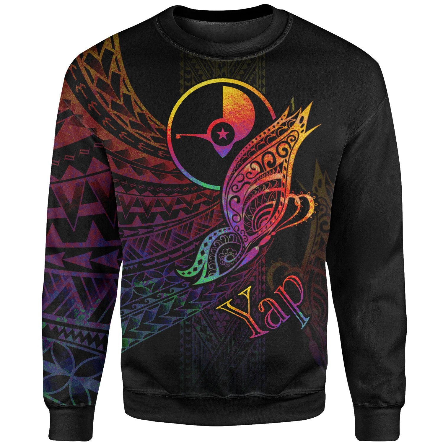 Yap State Sweatshirt - Butterfly Polynesian Style Unisex Black - Polynesian Pride