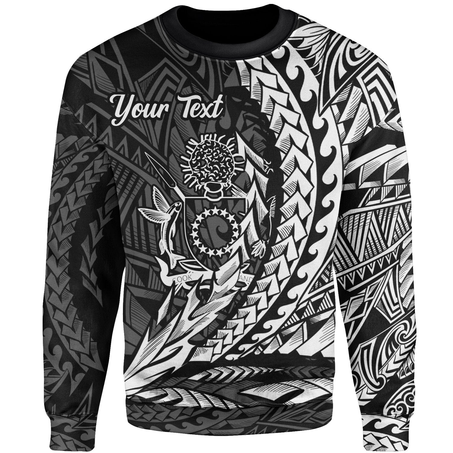 Cook Islands Custom Personalised Sweatshirt - Wings Style White Color Unisex Black - Polynesian Pride