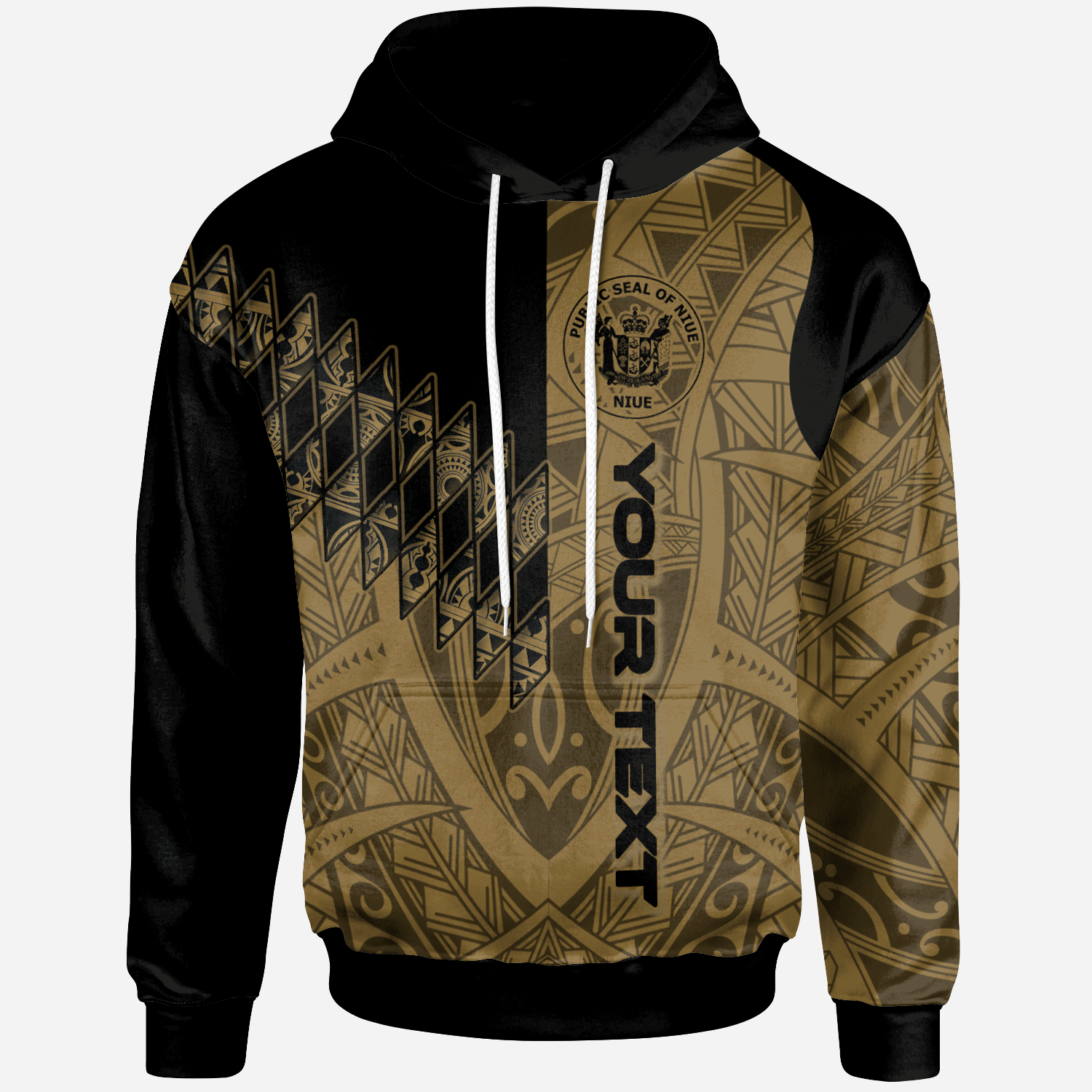 Niue Custom Hoodie Gold Color Symmetry Style Unisex Black - Polynesian Pride