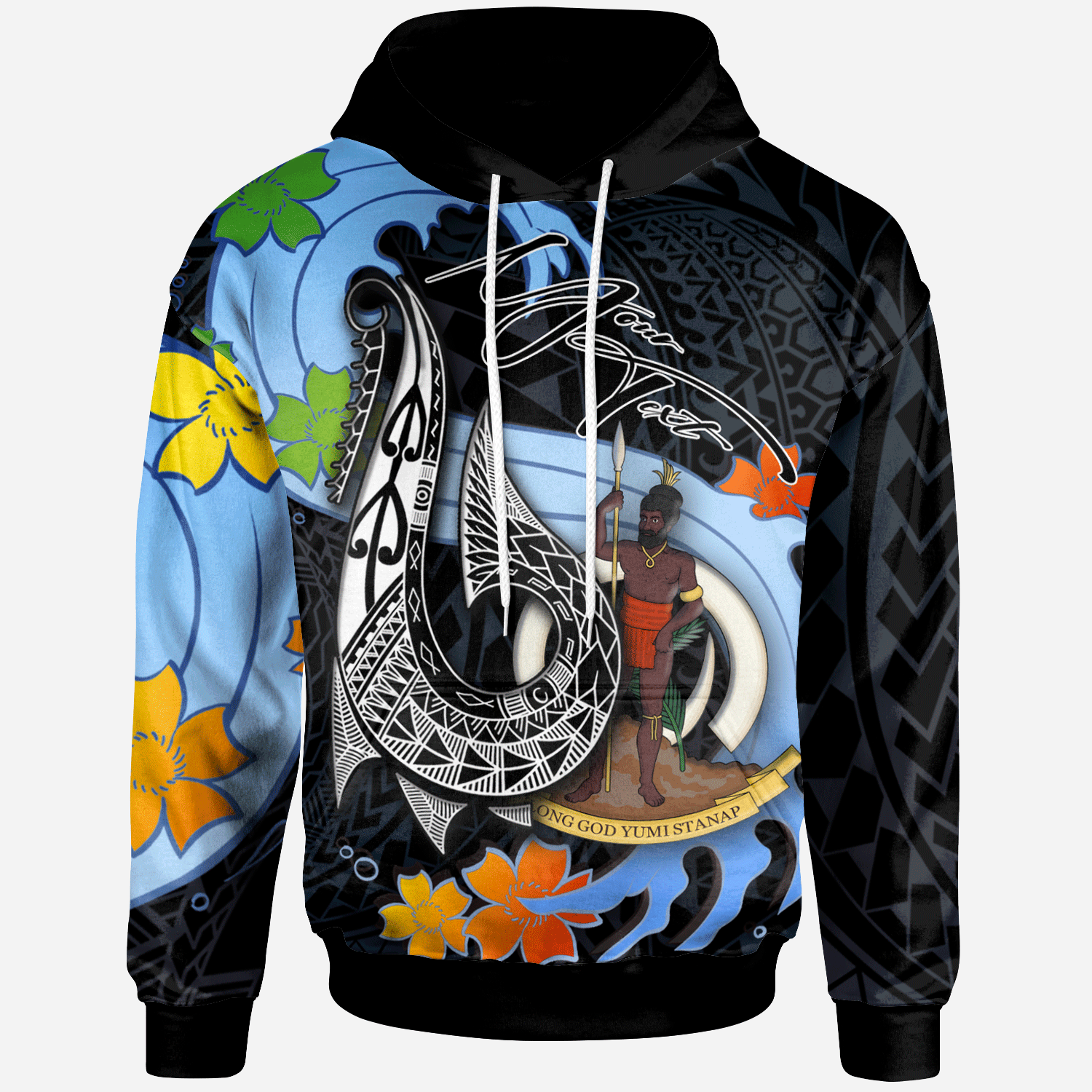 Vanuatu Custom Hoodie Fish Hooks and Wave Unisex Black - Polynesian Pride