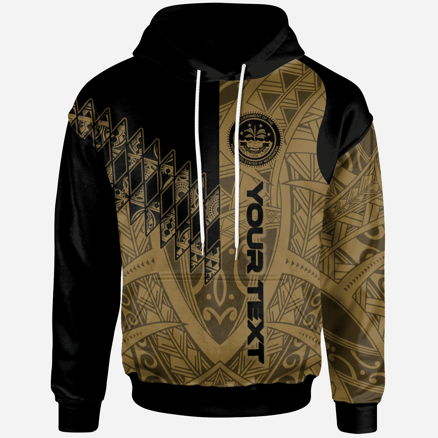 Federated States of Micronesia Custom Hoodie Gold Color Symmetry Style Unisex Black - Polynesian Pride