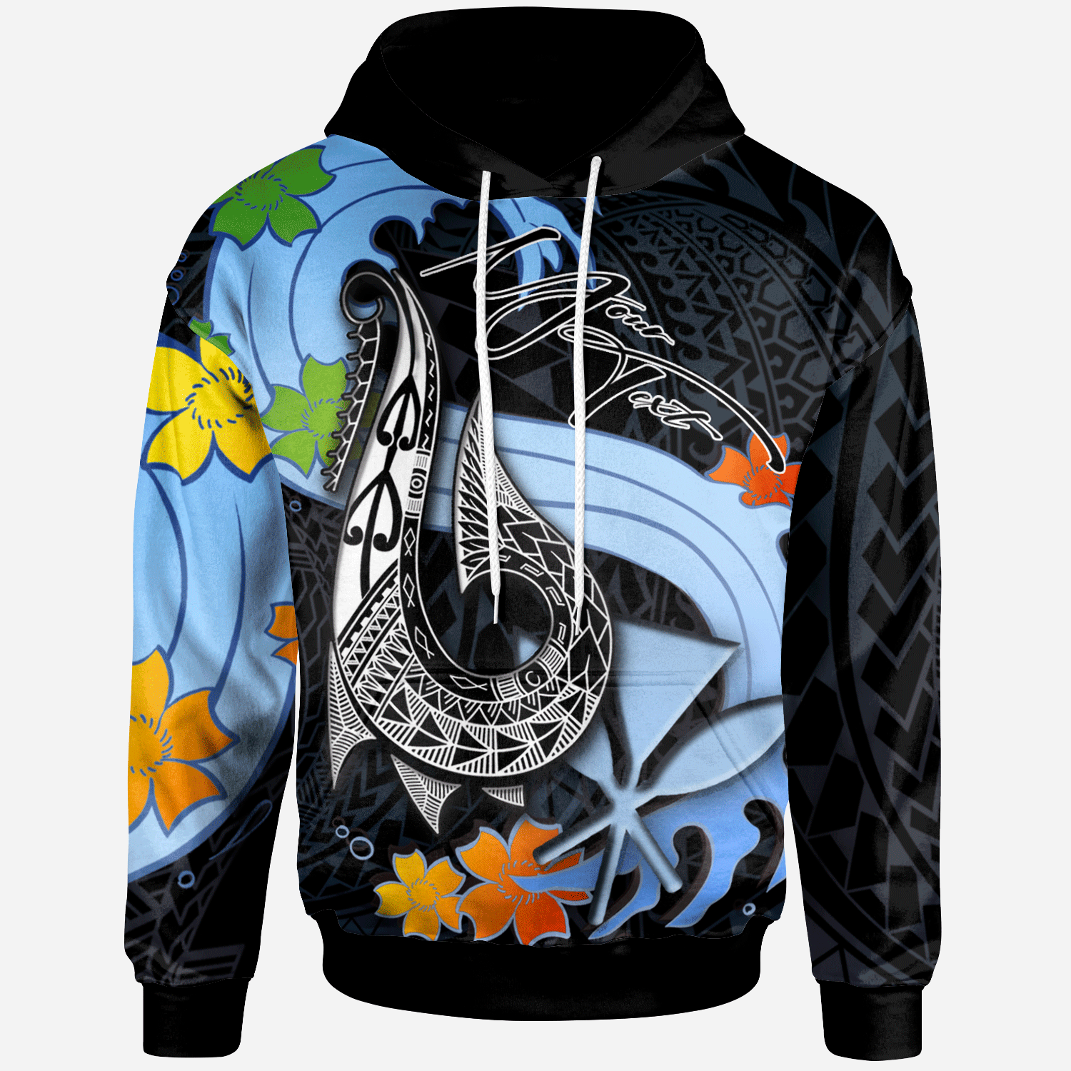 Hawaii Kanaka Maoli Custom Hoodie Fish Hooks and Wave Unisex Black - Polynesian Pride