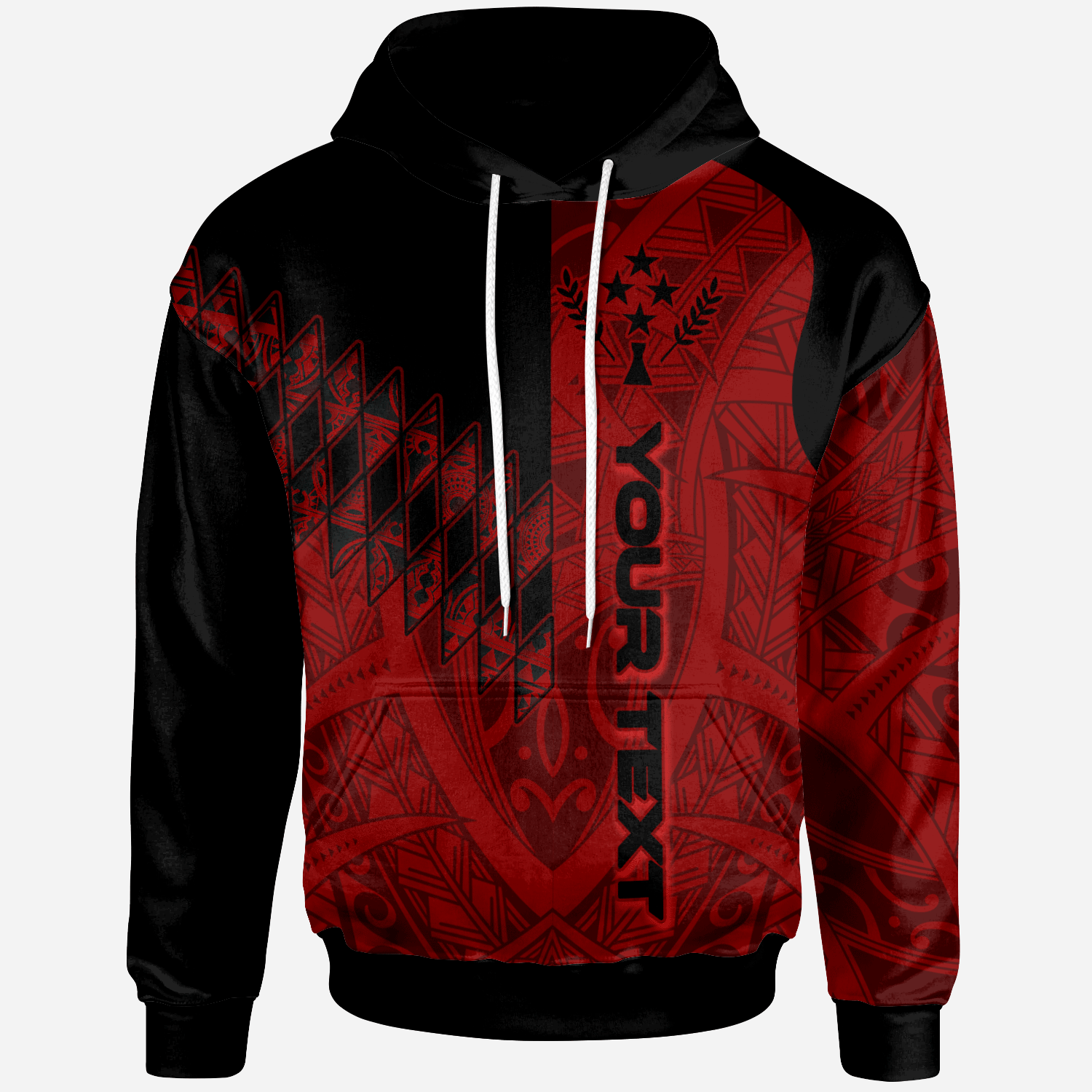 Kosrae Custom Hoodie Red Color Symmetry Style Unisex Black - Polynesian Pride