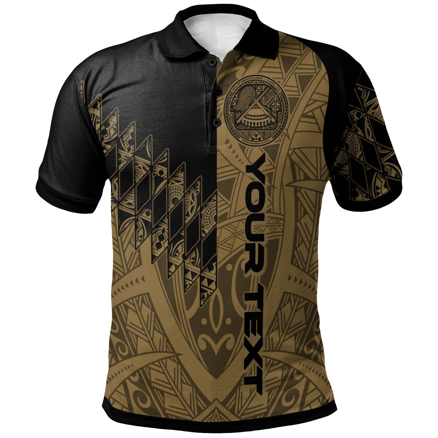 American Samoa Custom Polo Shirt Gold Color Symmetry Style Unisex Black - Polynesian Pride