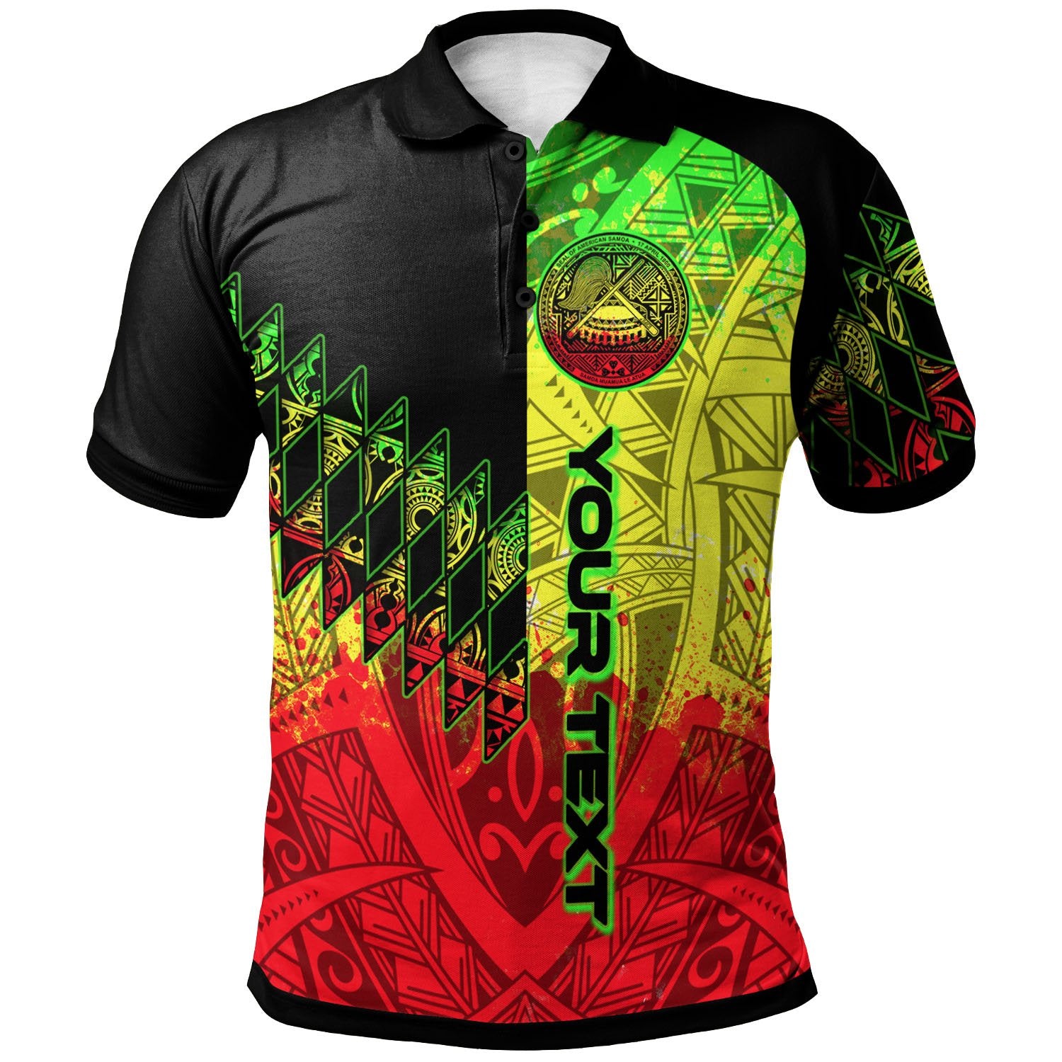 American Samoa Custom Polo Shirt Reggage Color Symmetry Style Unisex Black - Polynesian Pride