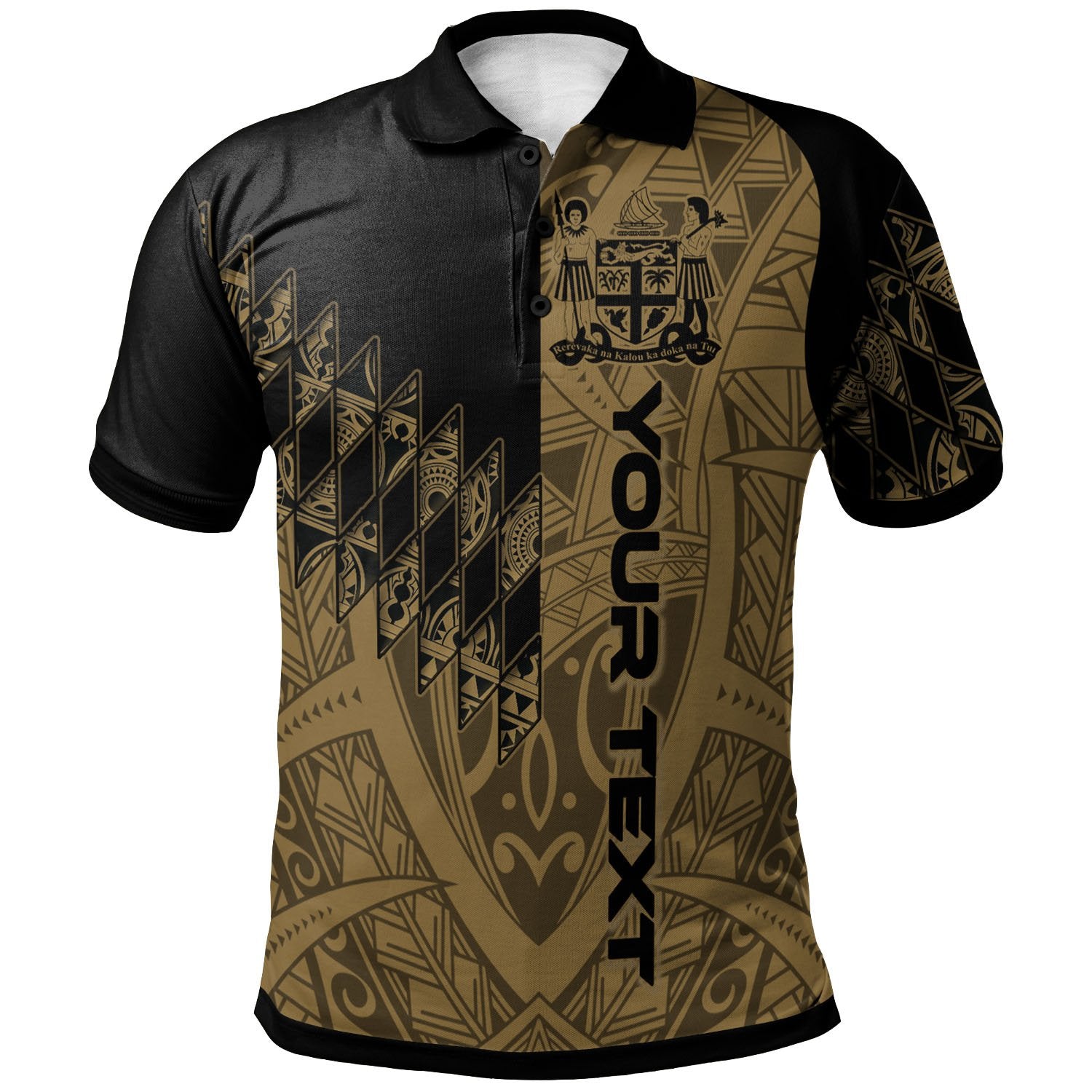 Fiji Custom Polo Shirt Gold Color Symmetry Style Unisex Black - Polynesian Pride