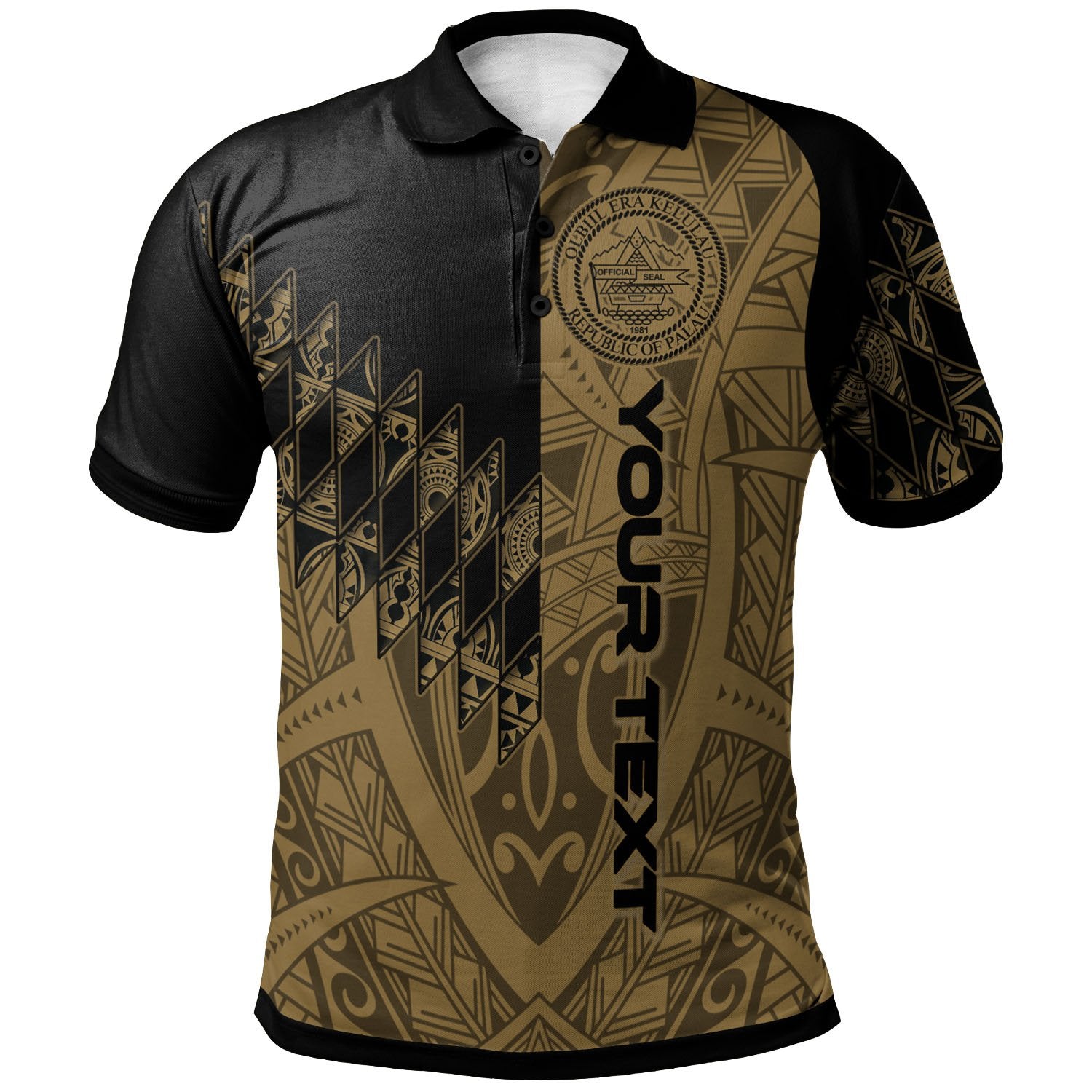 Palau Custom Polo Shirt Gold Color Symmetry Style Unisex Black - Polynesian Pride