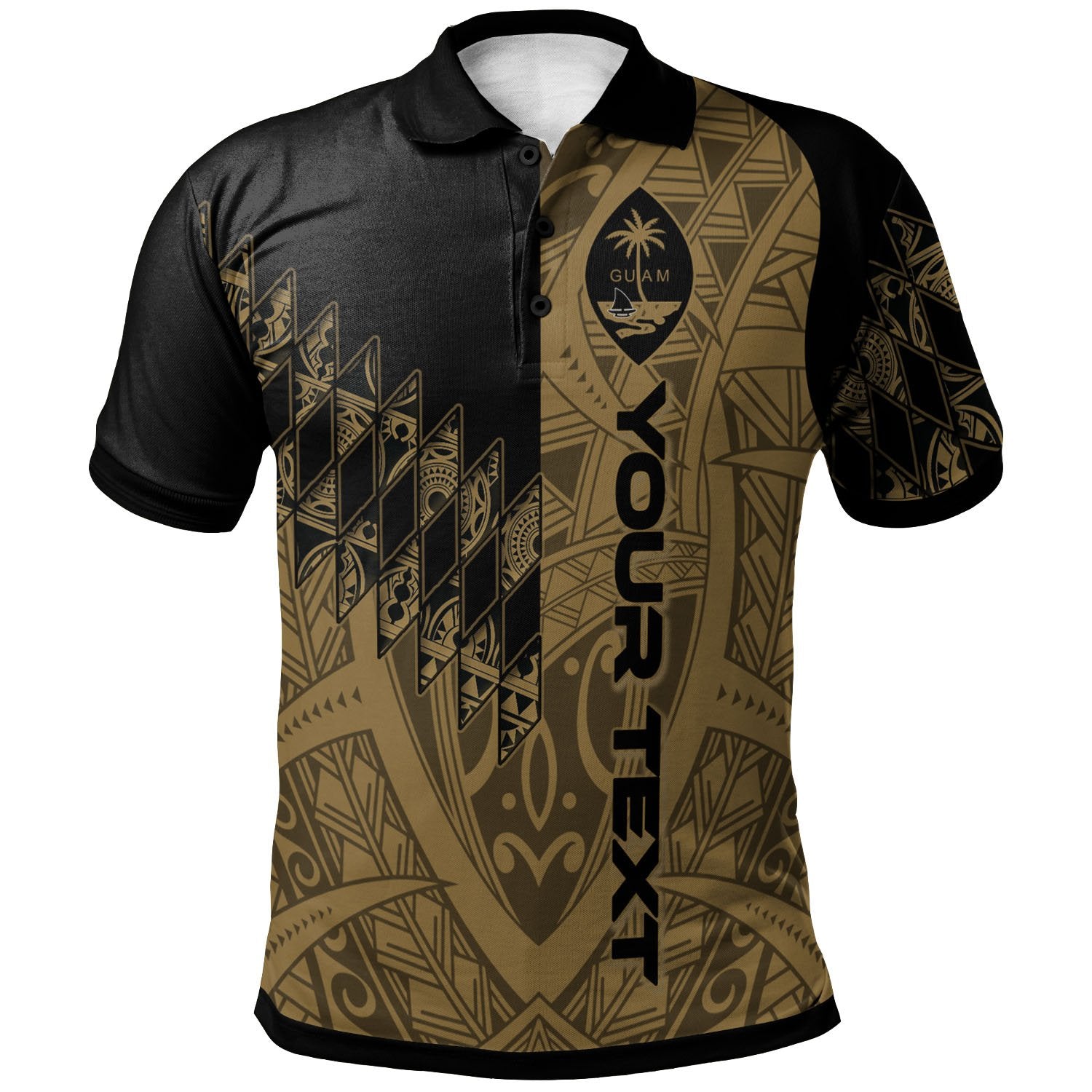 Guam Custom Polo Shirt Gold Color Symmetry Style Unisex Black - Polynesian Pride