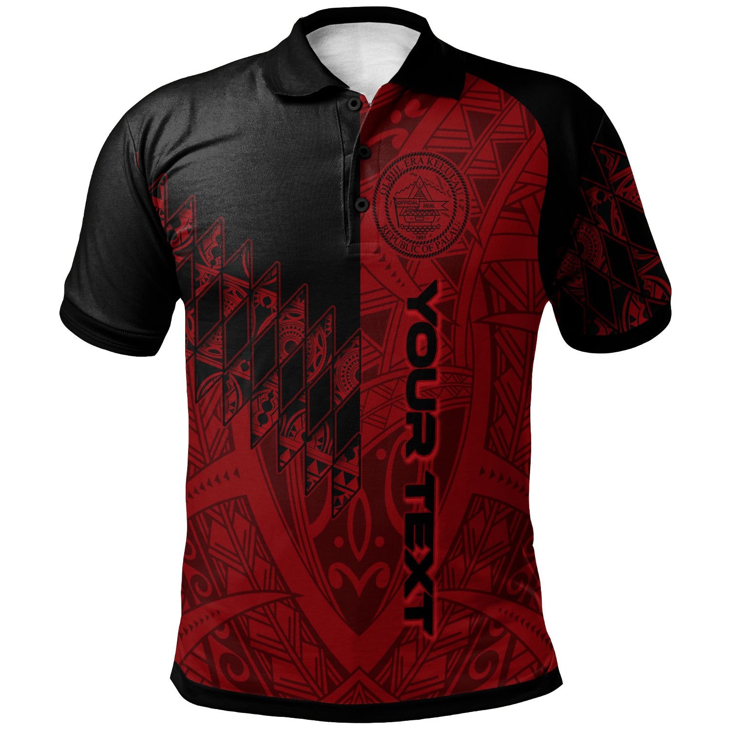 Palau Custom Polo Shirt Red Color Symmetry Style Unisex Black - Polynesian Pride