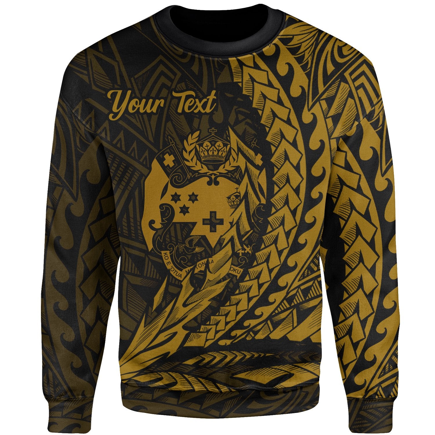 Tonga Custom Personalised Sweatshirt - Wings Style Gold Color Unisex Gold - Polynesian Pride