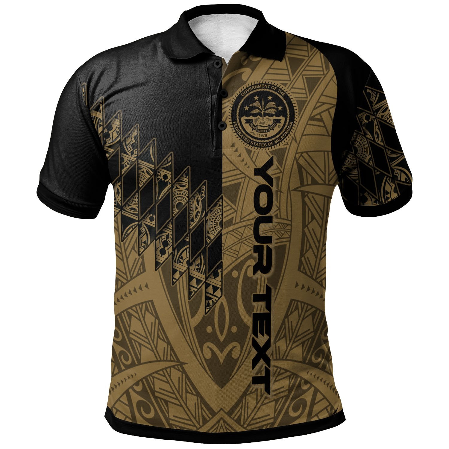 Federated States of Micronesia Custom Polo Shirt Gold Color Symmetry Style Unisex Black - Polynesian Pride