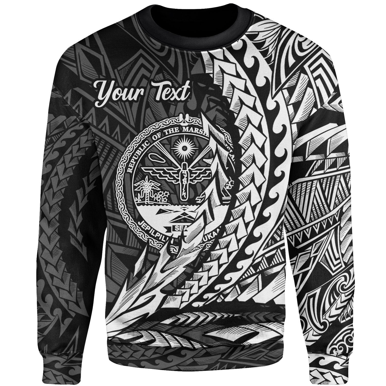 Marshall Islands Custom Personalised Sweatshirt - Wings Style White Color Unisex Black - Polynesian Pride