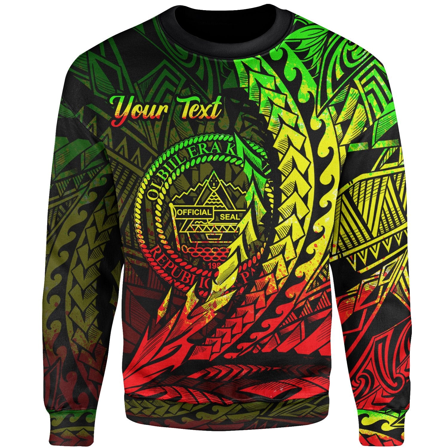 Palau Custom Personalised Sweatshirt - Wings Style Reggae Color Unisex Black - Polynesian Pride