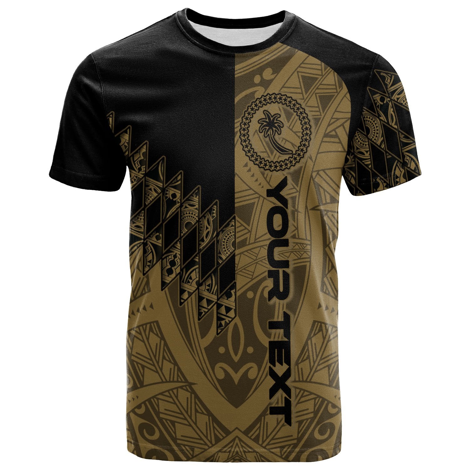 Chuuk T Shirt Custom Gold Color Symmetry Style Unisex Black - Polynesian Pride