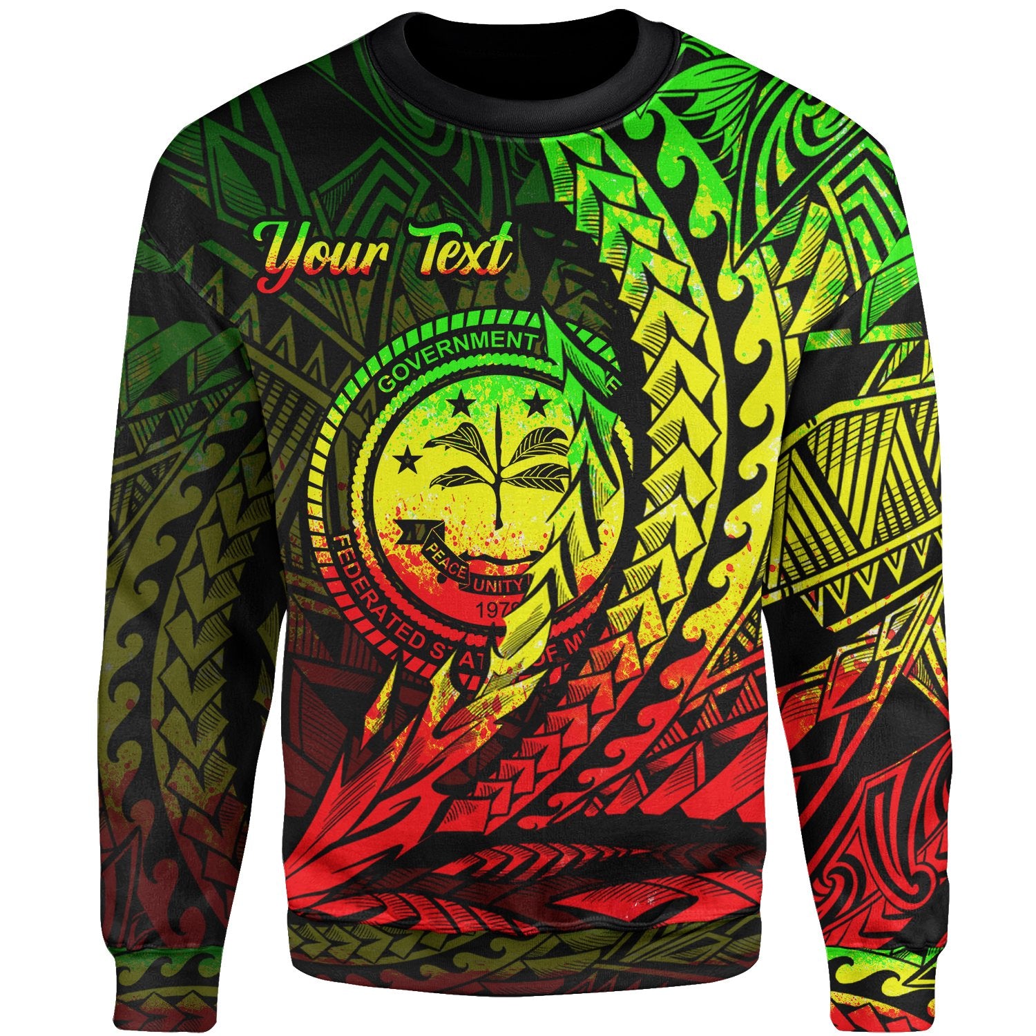 Federated States of Micronesia Custom Personalised Sweatshirt - Wings Style Reggae Color Unisex Black - Polynesian Pride