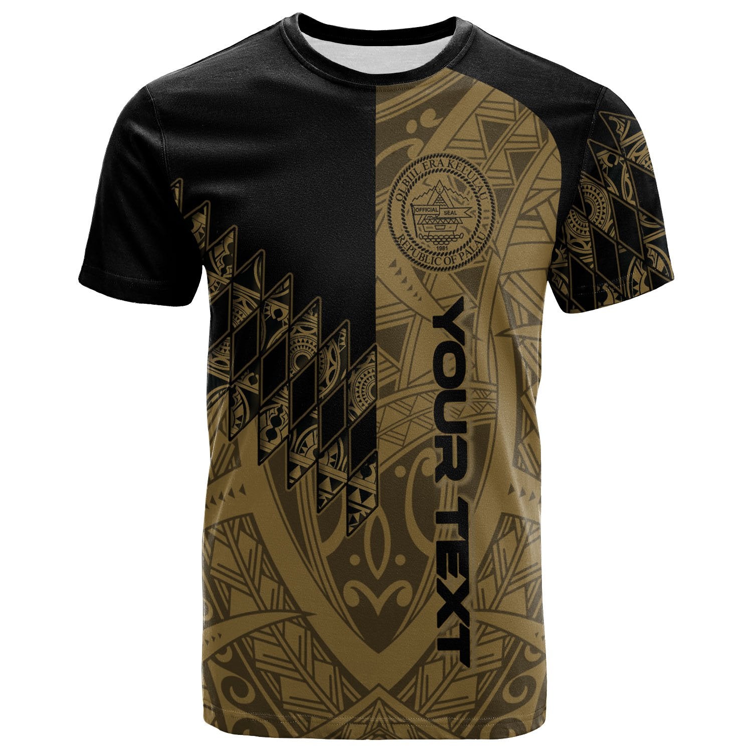 Palau T Shirt Custom Gold Color Symmetry Style Unisex Black - Polynesian Pride