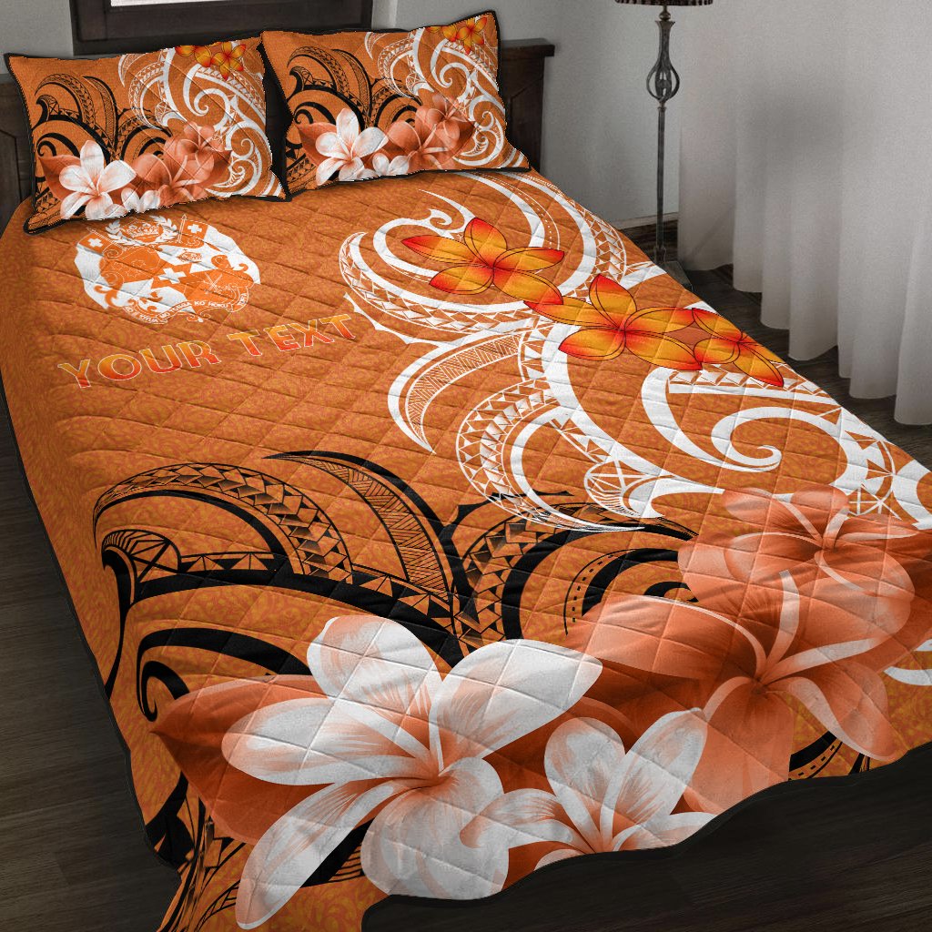 Custom Tonga Personalised Quilt Bed Set - Tongan Spirit Orange - Polynesian Pride