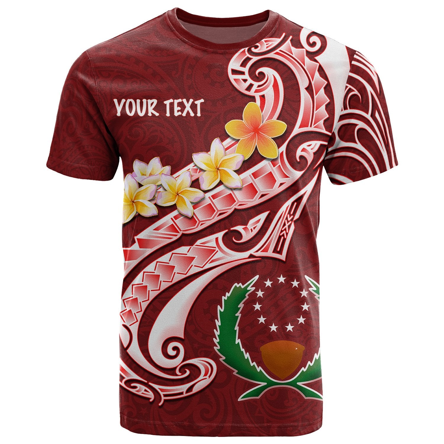 Pohnpei Custom T Shirt Pohnpei Seal Polynesian Patterns Plumeria Unisex Red - Polynesian Pride