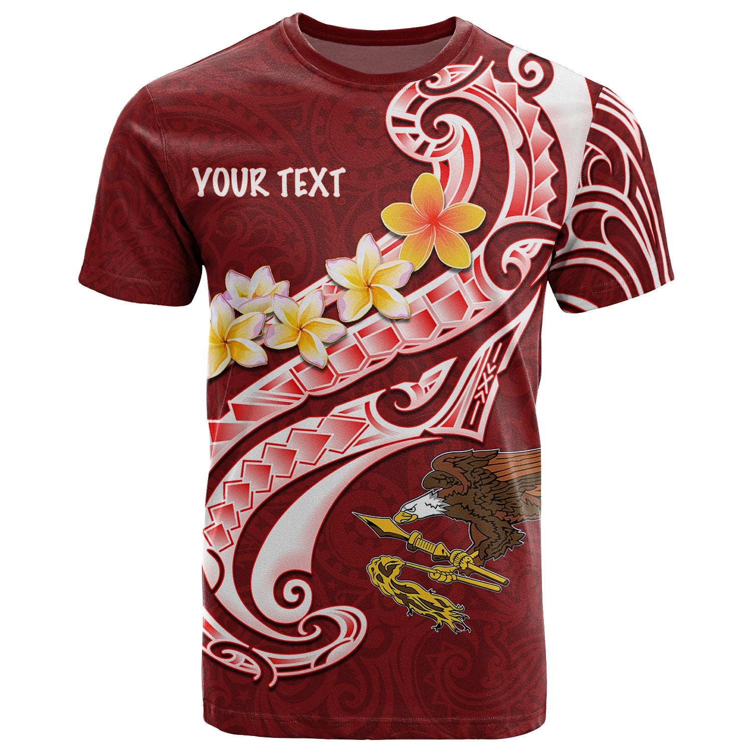 American Samoa Custom T Shirt AS Seal Polynesian Patterns Plumeria Unisex Red - Polynesian Pride