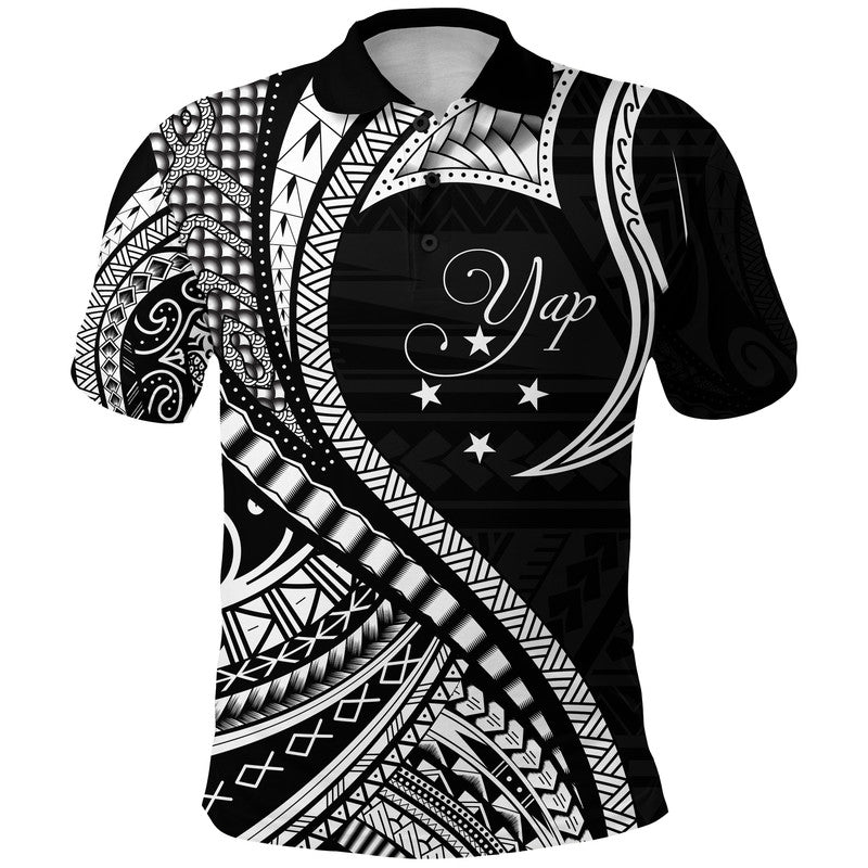 Custom Yap Polo Shirt Federated States of Micronesia Black Wave Style LT9 Adult Black - Polynesian Pride