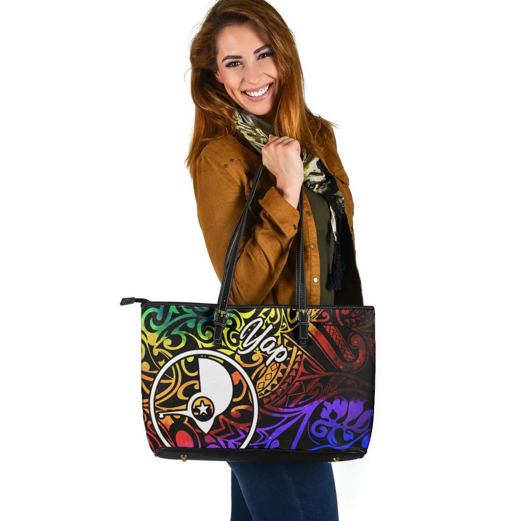 Yap Custom Personalised Leather Tote Bag - Rainbow Polynesian Pattern Rainbow - Polynesian Pride