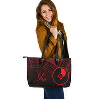 Yap State Leather Tote - Red Color Cross Style - Polynesian Pride