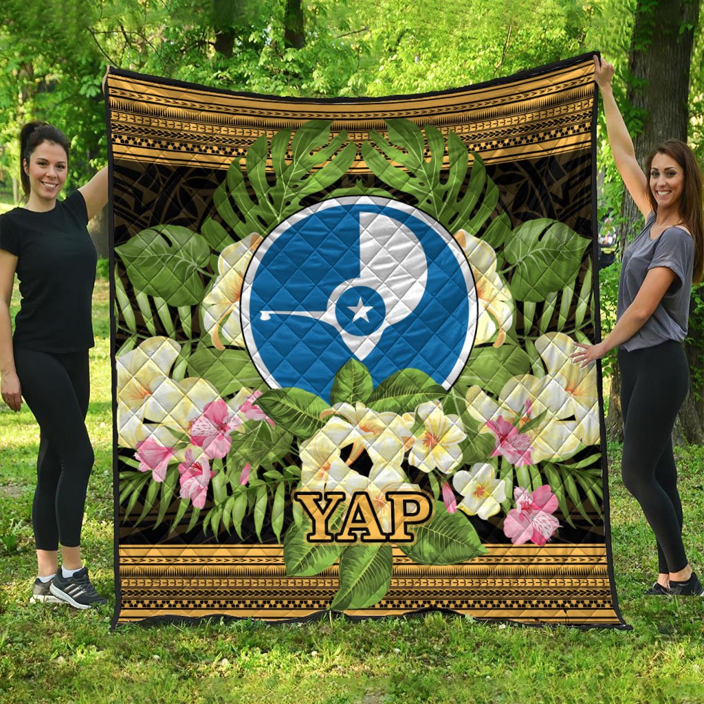 Yap State Premium Quilt - Polynesian Gold Patterns Collection Black - Polynesian Pride