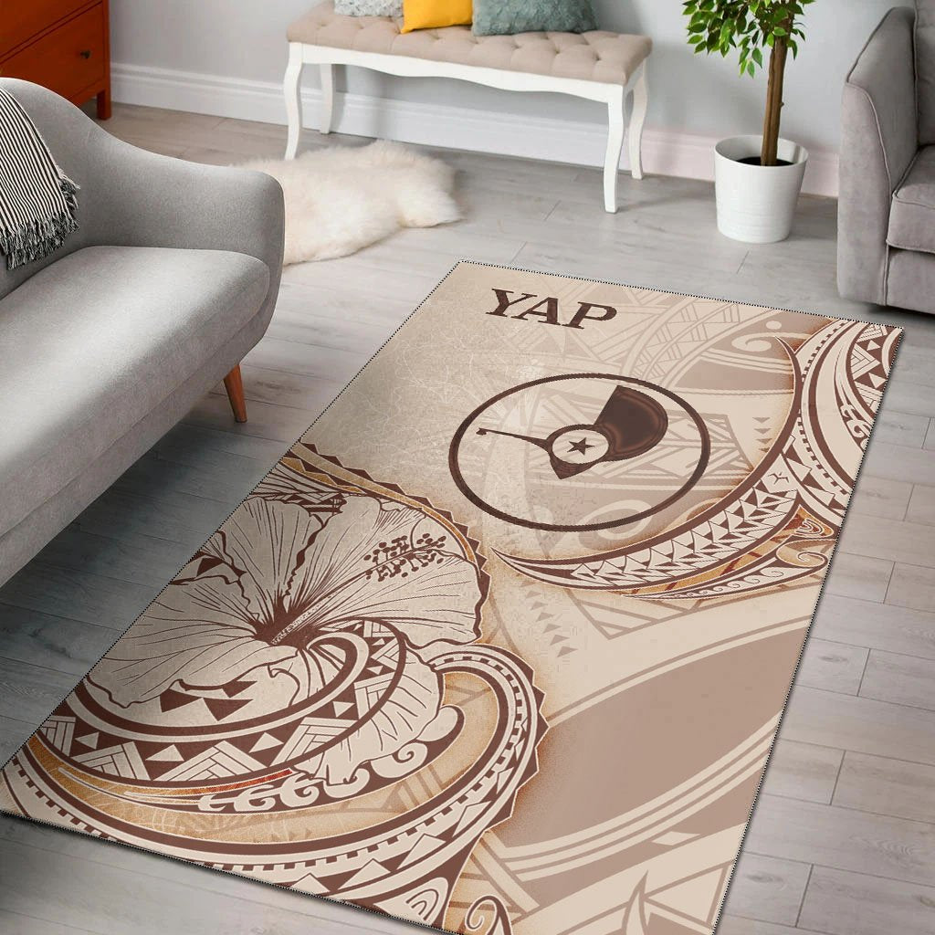 Yap Area Rug - Hibiscus Flowers Vintage Style Nude - Polynesian Pride