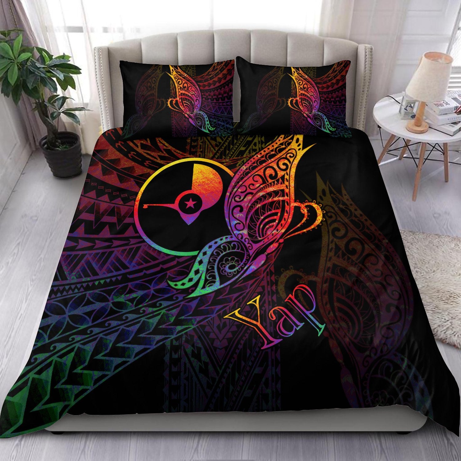 Yap State Bedding Set - Butterfly Polynesian Style Black - Polynesian Pride