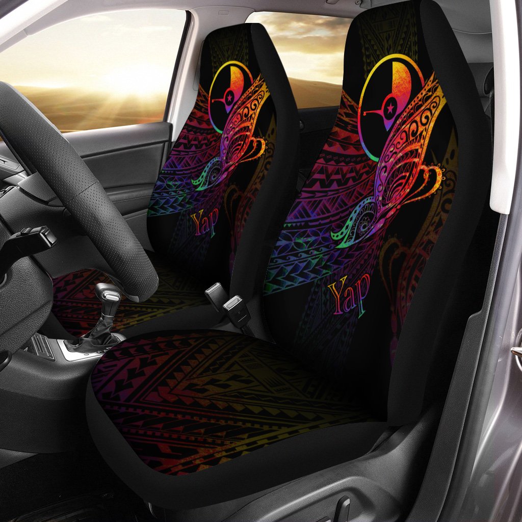 Yap State Car Seat Cover - Butterfly Polynesian Style Universal Fit Black - Polynesian Pride