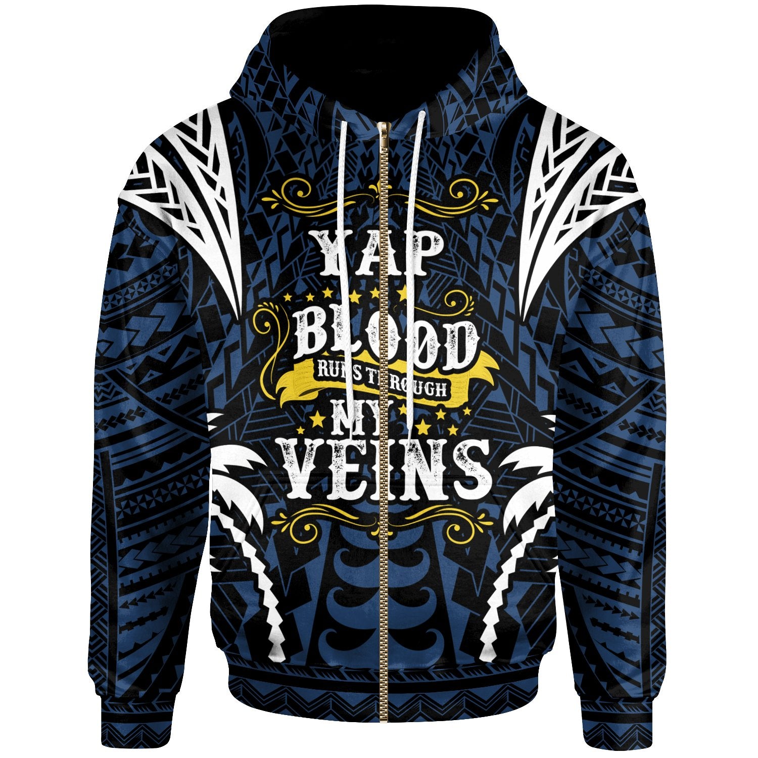 Yap Zip up Hoodie Blood Runs Through My Veins Style Flag Unisex Blue - Polynesian Pride