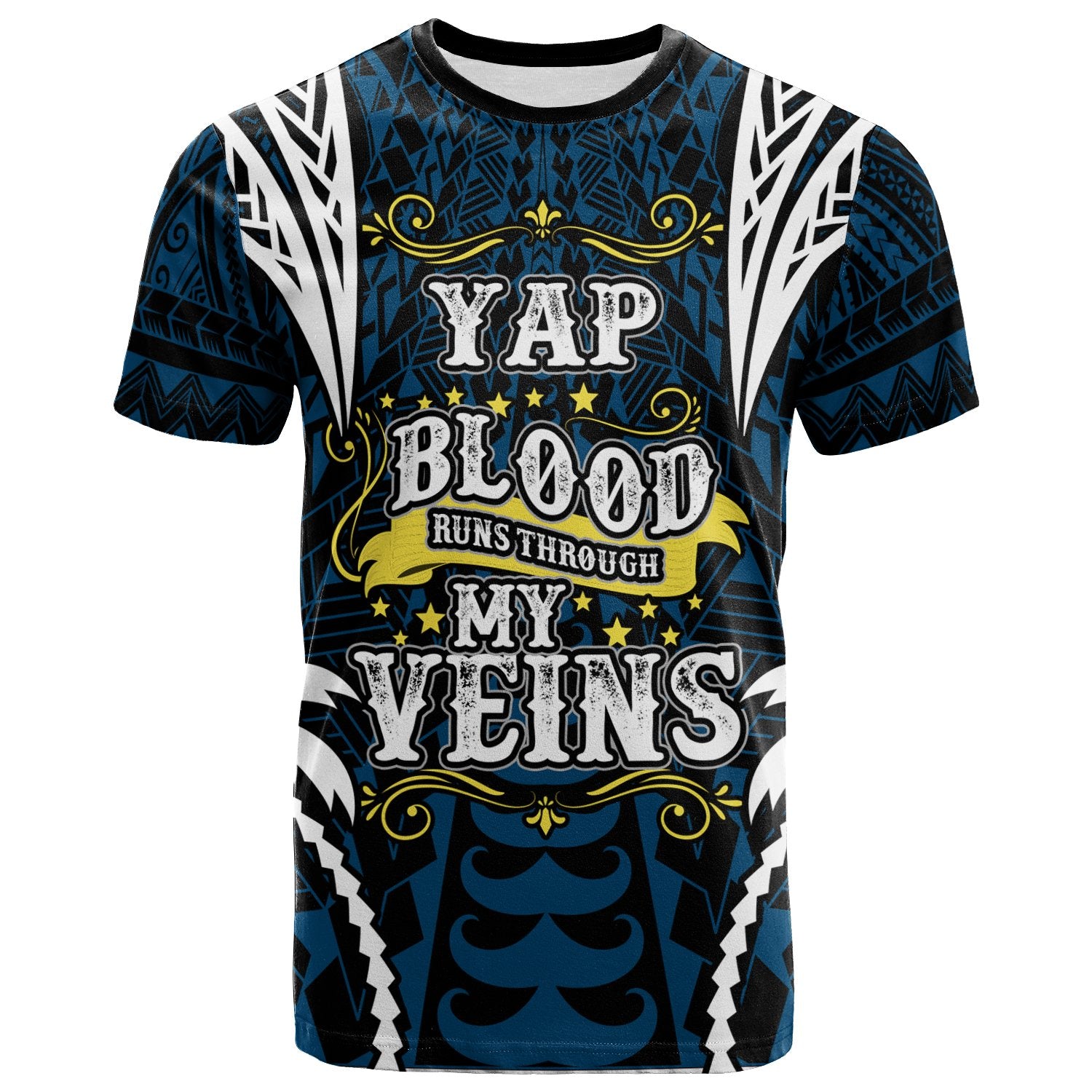 Yap T Shirt Blood Runs Through My Veins Style Flag Unisex Blue - Polynesian Pride