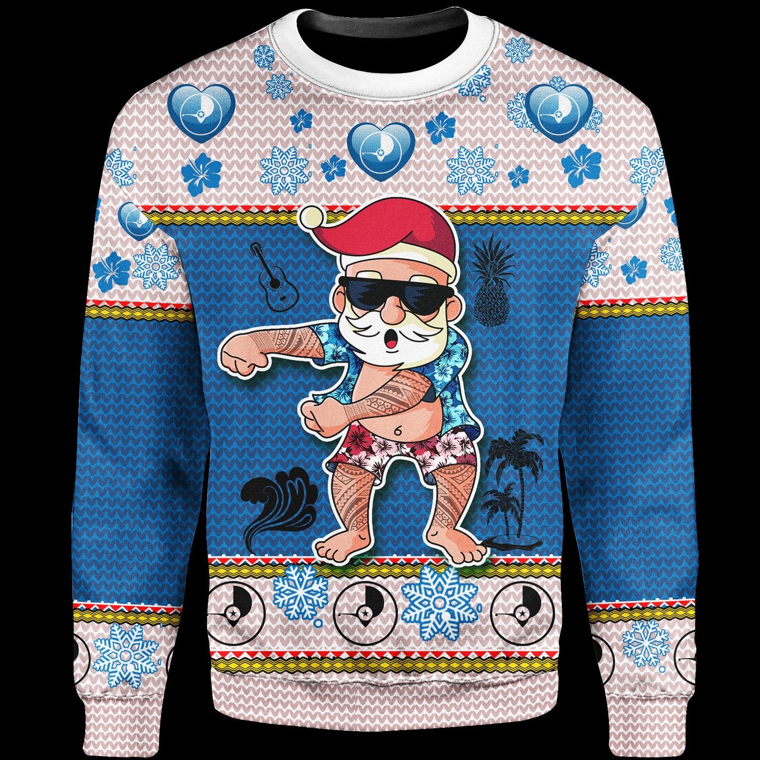 Yap Custom Personalised Christmas Sweater - Santa Claus Polynesian Tattoo Unisex Blue - Polynesian Pride