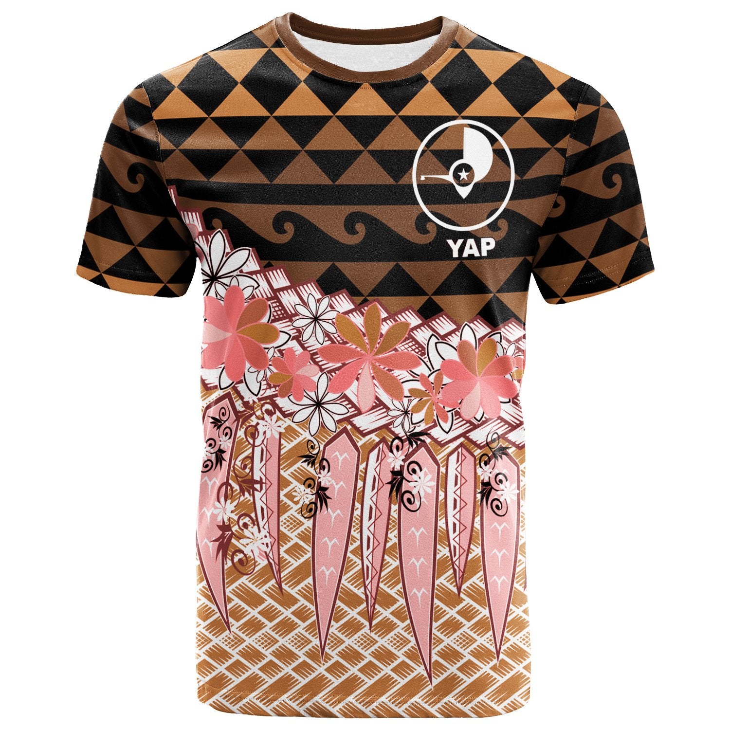 Yap T Shirt Coconut Leaves Weave Pattern Brown Pink Unisex Art - Polynesian Pride