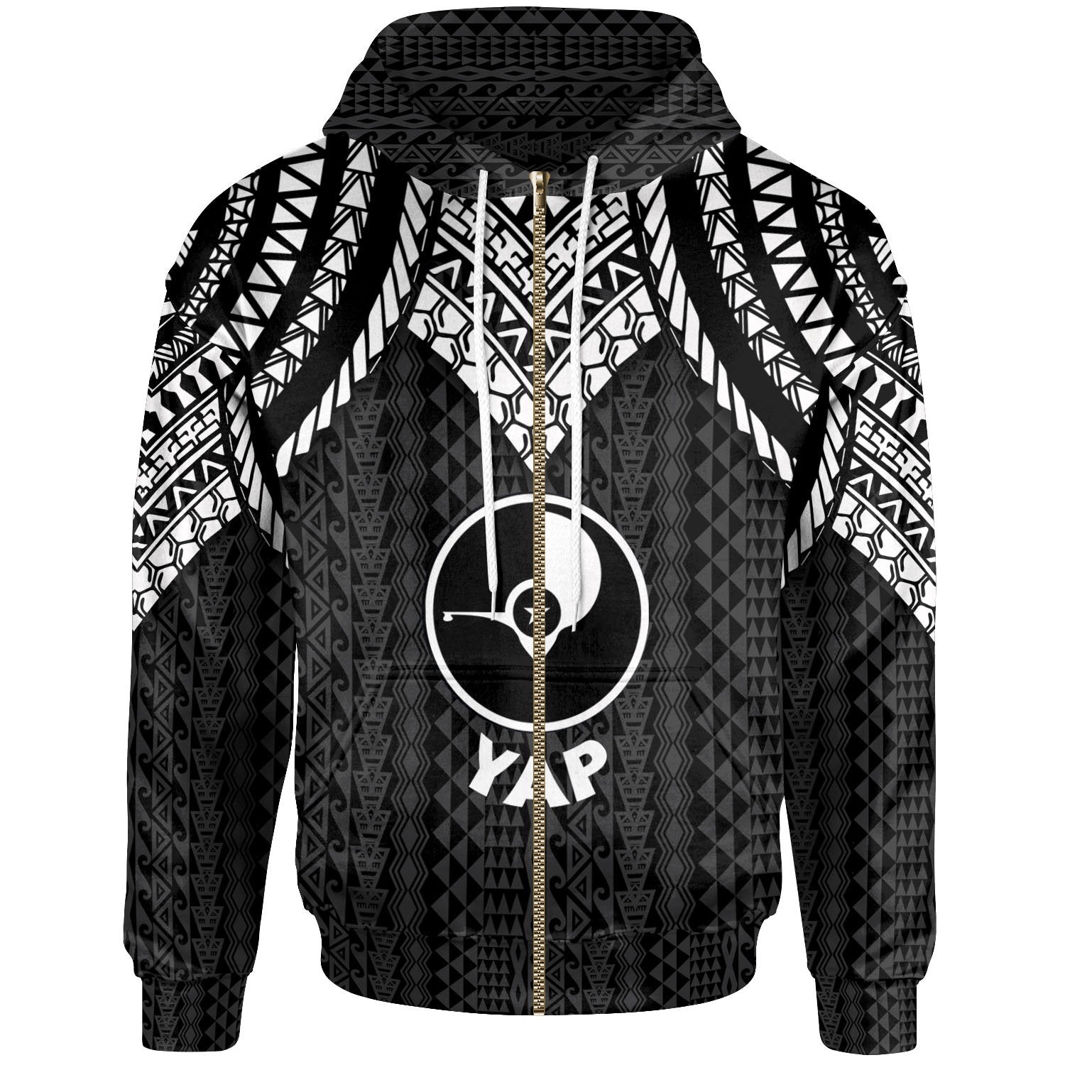 Yap Zip up Hoodie Polynesian Armor Style Black Unisex Black - Polynesian Pride