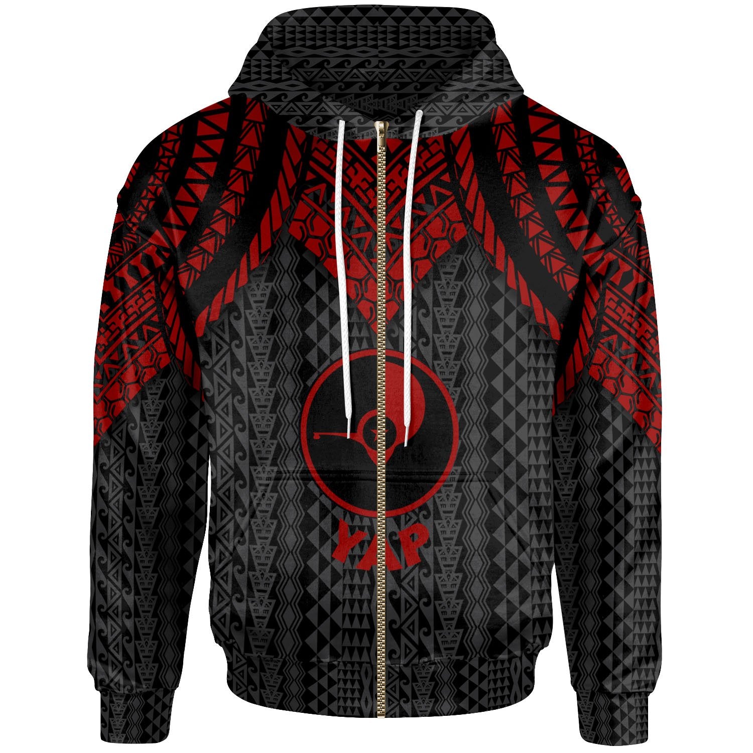 Yap Zip up Hoodie Polynesian Armor Style Red Unisex Red - Polynesian Pride