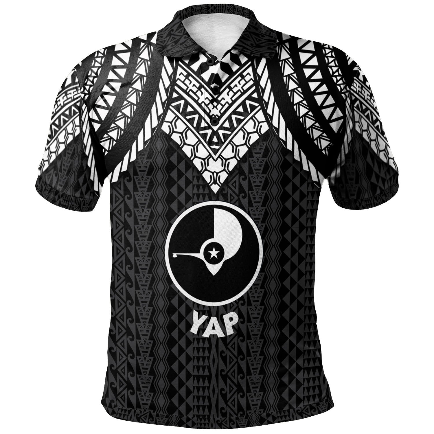 Yap Polo Shirt Polynesian Armor Style Black Unisex Black - Polynesian Pride