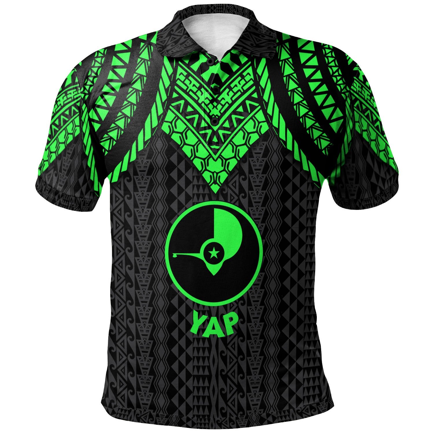 Yap Polo Shirt Polynesian Armor Style Green Unisex Green - Polynesian Pride