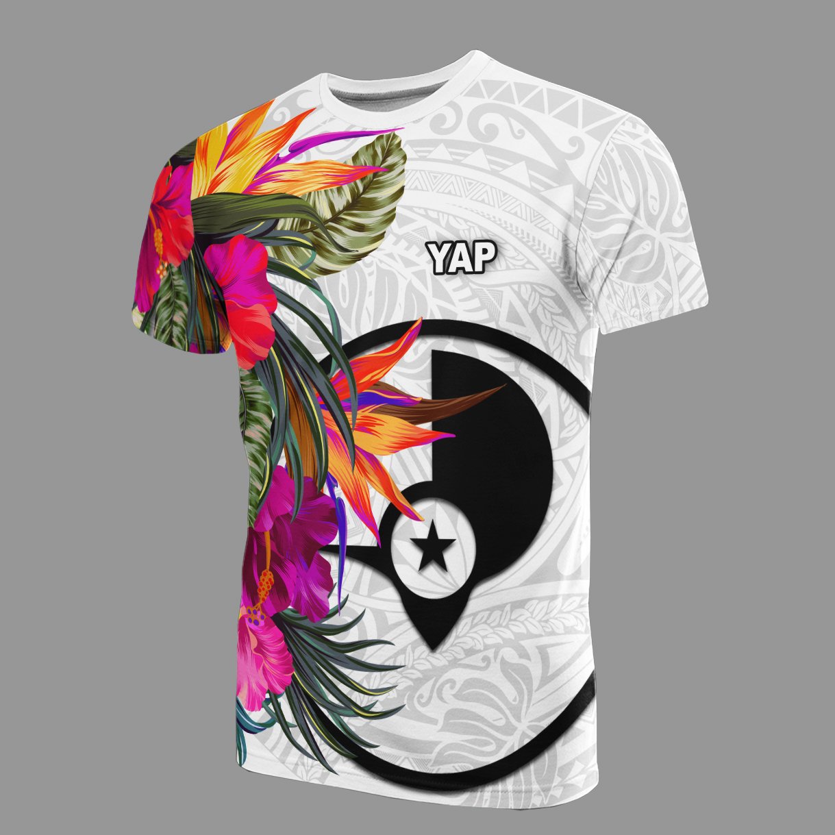 Yap Micronesian T Shirt Hibiscus White Pattern Unisex White - Polynesian Pride