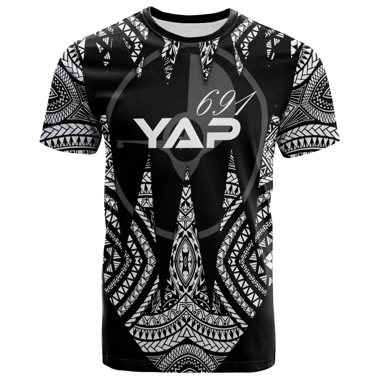 Yap T Shirt Micronesian Teeth Shark Style White Unisex Black - Polynesian Pride