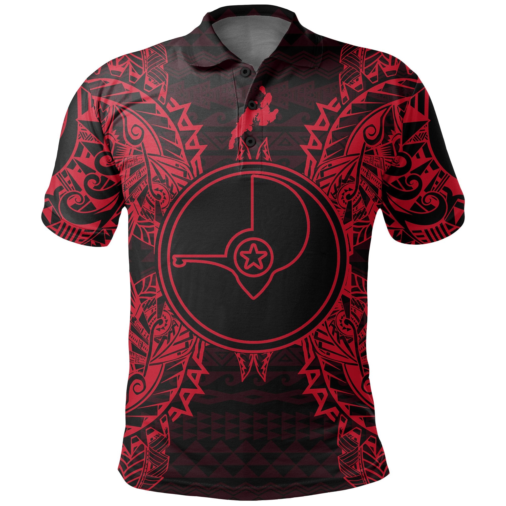 Yap Polo Shirt Yap Flag Map Polynesian Tattoo Red Unisex Red - Polynesian Pride