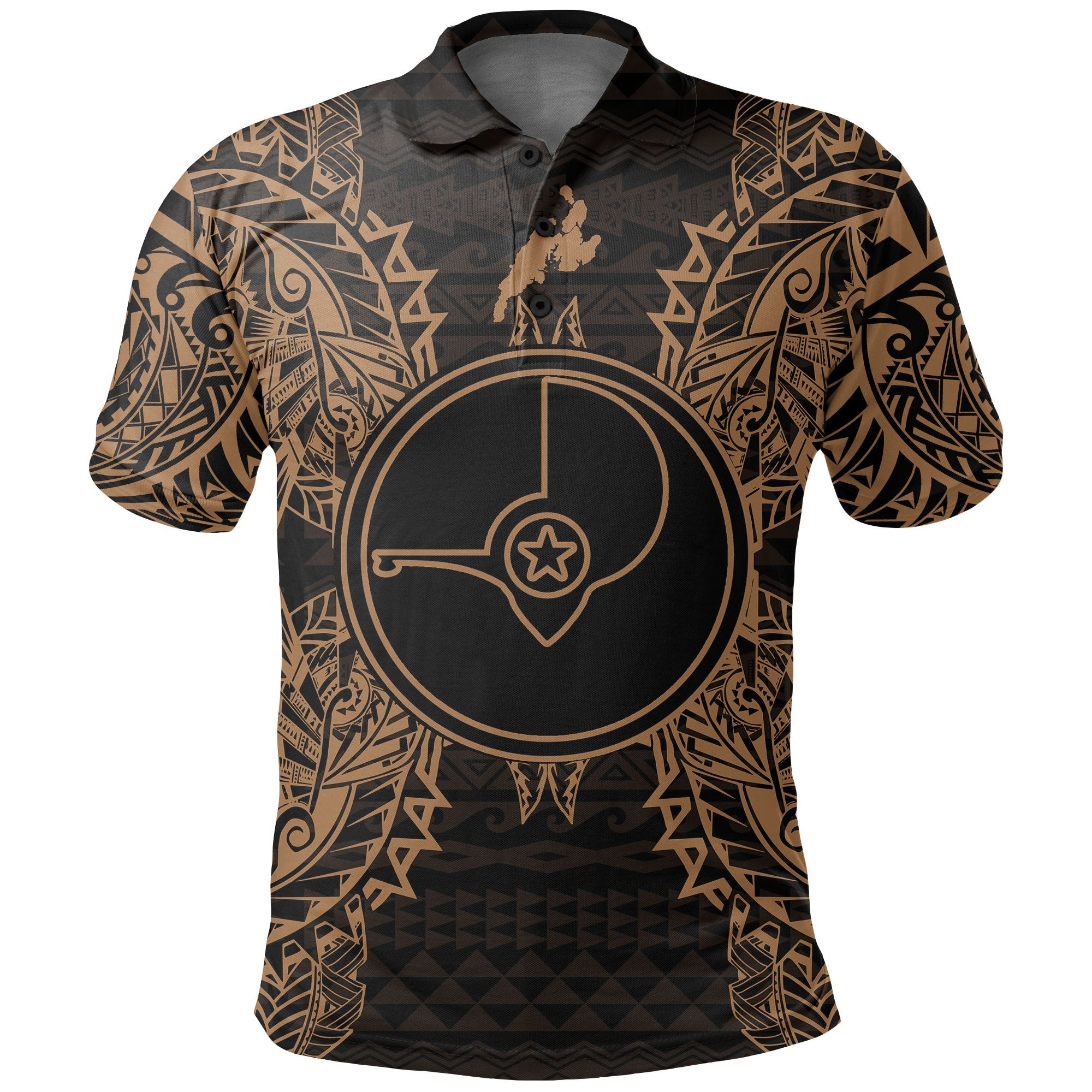 Yap Polo Shirt Yap Flag Map Polynesian Tattoo Gold Unisex Gold - Polynesian Pride
