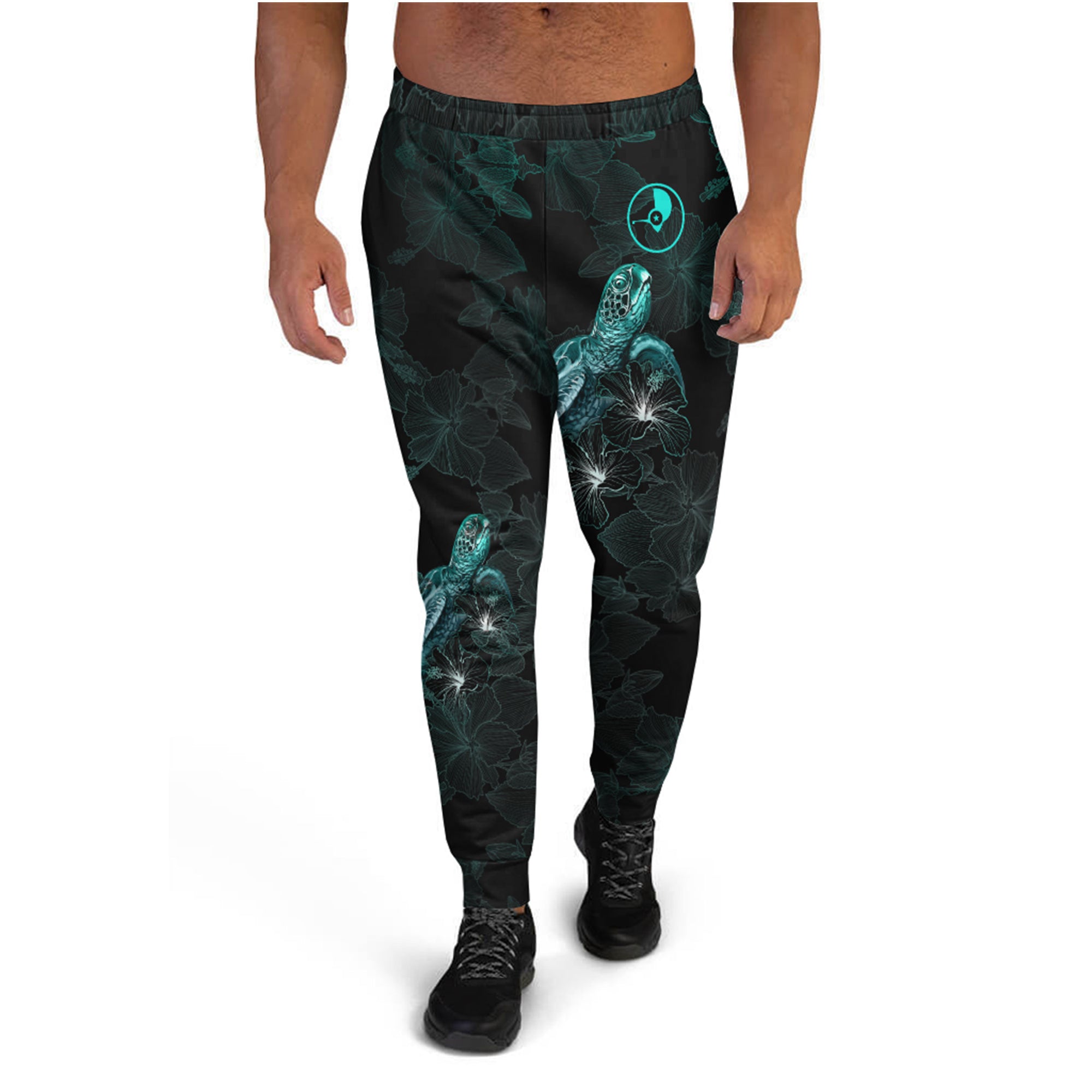 Yap Jogger - Yap Coat Of Arms With Turtle Blooming Hibiscus Turquoise Turquoise - Polynesian Pride