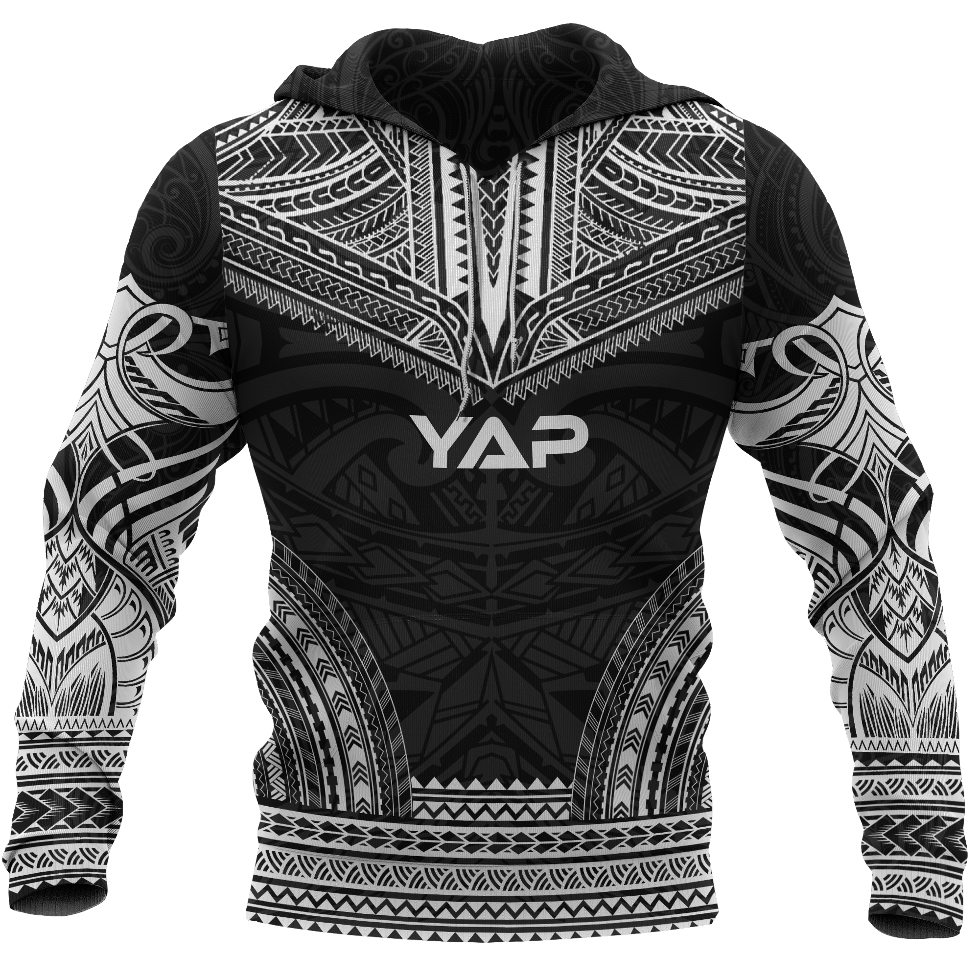 Yap Polynesian Chief Hoodie Black Version Unisex Black - Polynesian Pride