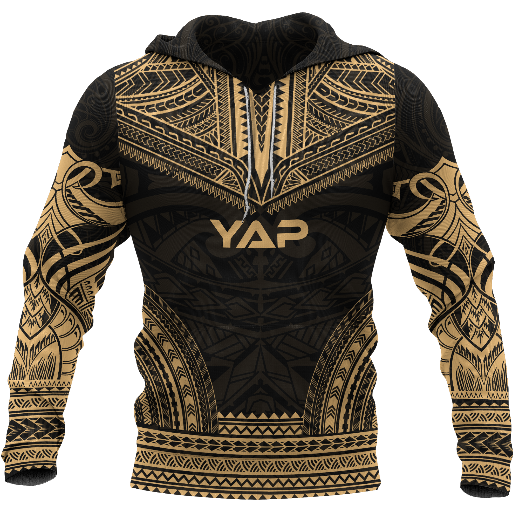 Yap Polynesian Chief Hoodie Gold Version Unisex Gold - Polynesian Pride