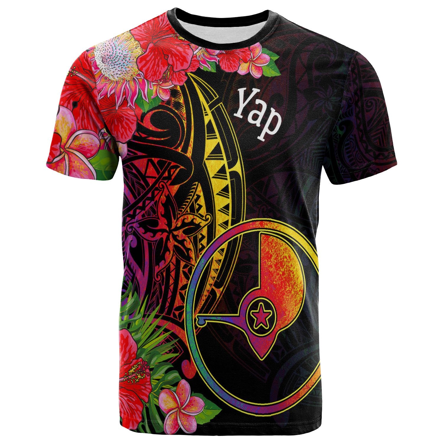 Yap State T Shirt Tropical Hippie Style Unisex Black - Polynesian Pride