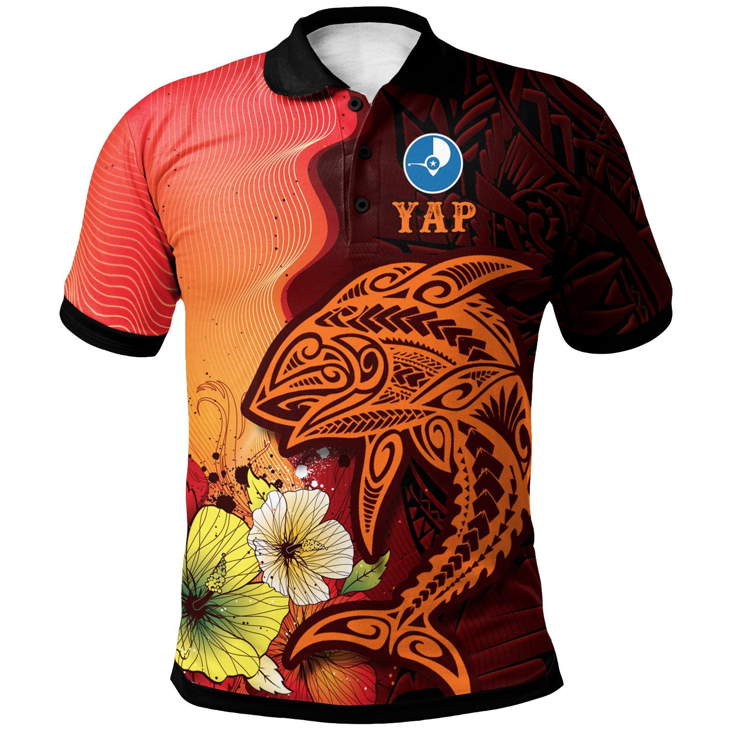 Yap Polo Shirt Tribal Tuna Fish Unisex orange - Polynesian Pride